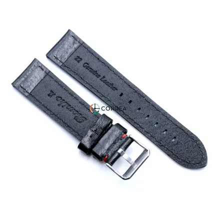 Ремешок для спортивных часов из кожи черный Romiks RRB-003 - 8