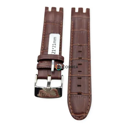 Ремінець шкіряний для годинника Swatch Cold Hour коричневий RS-007 - 9