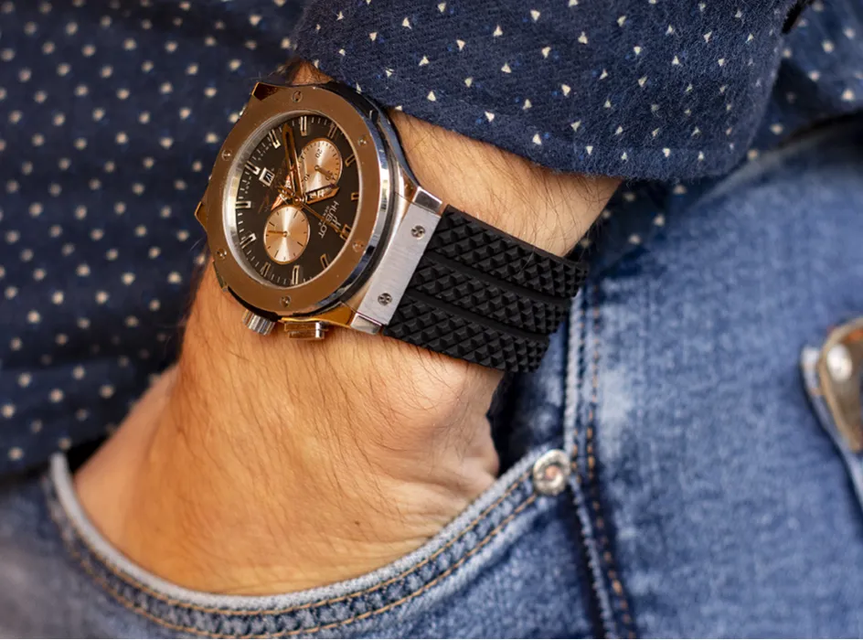 Каучуковый ремешок для мужских часов Hublot Big Bang Chronograph черный RKH-010