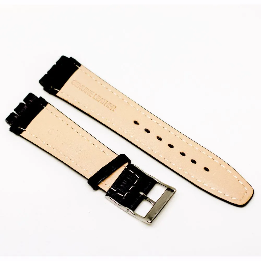 Черный часовой ремень из кожи Swatch